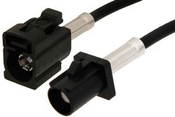 Black FAKRA Plug to FAKRA Jack Cable 12 Inch Length Using PE-C100-LSZH Coax