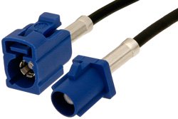 Blue FAKRA Plug to FAKRA Jack Cable 12 Inch Length Using PE-C100-LSZH Coax