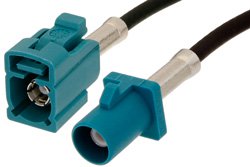 Water Blue FAKRA Plug to FAKRA Jack Cable 12 Inch Length Using PE-C100-LSZH Coax