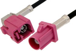 Violet FAKRA Plug to FAKRA Jack Right Angle Cable 12 Inch Length Using PE-C100-LSZH Coax