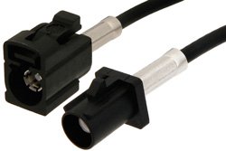 Black FAKRA Plug to FAKRA Jack Cable 12 Inch Length Using RG174 Coax