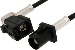 Black FAKRA Plug to FAKRA Jack Right Angle Cable 12 Inch Length Using RG174 Coax