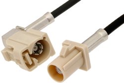 Beige FAKRA Plug to FAKRA Jack Right Angle Cable 60 Inch Length Using RG174 Coax