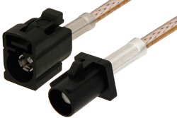 Black FAKRA Plug to FAKRA Jack Cable 12 Inch Length Using RG316 Coax
