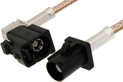 Black FAKRA Plug to FAKRA Jack Right Angle Cable 12 Inch Length Using RG316 Coax