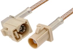 Beige FAKRA Plug to FAKRA Jack Right Angle Cable 12 Inch Length Using RG316 Coax