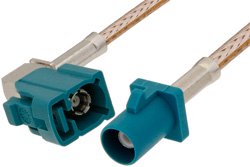 Water Blue FAKRA Jack Right Angle to FAKRA Plug Cable Using RG316 Coax