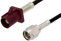 SMA Male to Bordeaux FAKRA Plug Cable 12 Inch Length Using RG174 Coax