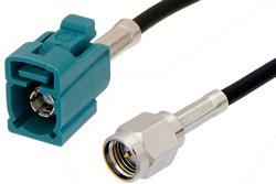 SMA Male to Water Blue FAKRA Jack Cable 12 Inch Length Using RG174 Coax