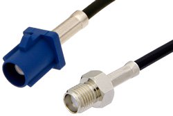 SMA Female to Blue FAKRA Plug Cable 12 Inch Length Using PE-C100-LSZH Coax