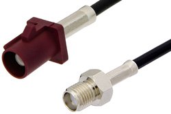 SMA Female to Bordeaux FAKRA Plug Cable 12 Inch Length Using PE-C100-LSZH Coax