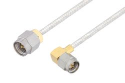 SMA Male to SMA Male Right Angle Cable Using PE-SR405FL Coax , LF Solder in 100CM