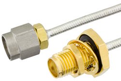 SMA Male to SMA Female Bulkhead Semi-Flexible Precision Cable 4 Inch Length Using PE-SR405FL Coax, LF Solder