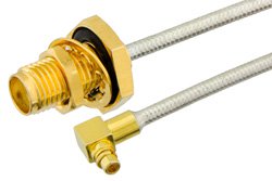 MMCX Plug Right Angle to SMA Female Bulkhead Cable Using PE-SR405FL Coax