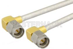 SMA Male Right Angle to SMA Male Right Angle Semi-Flexible Precision Cable 24 Inch Length Using PE-SR402FL Coax, RoHS