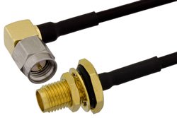 SMA Female Bulkhead to SMA Male Right Angle Cable Using PE-SR405FLJ Coax