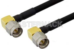 SMA Male Right Angle to SMA Male Right Angle Semi-Flexible Precision Cable 24 Inch Length Using PE-SR402FLJ Coax, LF Solder, RoHS