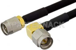 SMA Male to SMA Male Right Angle Semi-Flexible Precision Cable 24 Inch Length Using PE-SR402FLJ Coax, LF Solder, RoHS