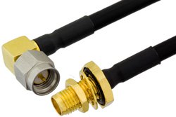SMA Female Bulkhead to SMA Male Right Angle Cable Using PE-SR402FLJ Coax