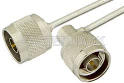 N Male to N Male Right Angle Semi-Flexible Precision Cable 12 Inch Length Using PE-SR402FL Coax, LF Solder, RoHS