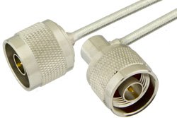 N Male to N Male Right Angle Semi-Flexible Precision Cable 18 Inch Length Using PE-SR402FL Coax, LF Solder, RoHS