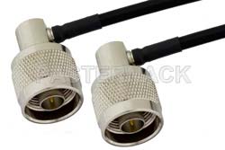 N Male Right Angle to N Male Right Angle Semi-Flexible Cable 12 Inch Length Using PE-SR402FLJ Coax with HeatShrink, LF Solder, RoHS
