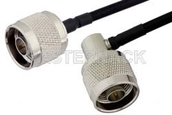 N Male to N Male Right Angle Semi-Flexible Precision Cable 12 Inch Length Using PE-SR402FLJ Coax, RoHS