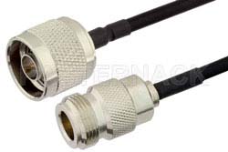 N Male to N Female Semi-Flexible Precision Cable 9 Inch Length Using PE-SR402FLJ Coax, LF Solder, RoHS