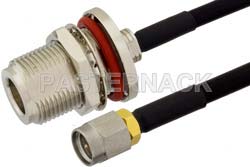 SMA Male to N Female Bulkhead Semi-Flexible Precision Cable 24 Inch Length Using PE-SR402FLJ Coax, LF Solder, RoHS