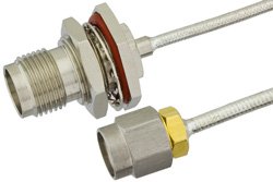 SMA Male to TNC Female Bulkhead Semi-Flexible Precision Cable 12 Inch Length Using PE-SR405FL Coax, LF Solder, RoHS