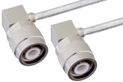 TNC Male Right Angle to TNC Male Right Angle Semi-Flexible Cable 24 Inch Length Using PE-SR402FL Coax, LF Solder, RoHS