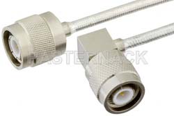 TNC Male to TNC Male Right Angle Semi-Flexible Precision Cable 12 Inch Length Using PE-SR402FL Coax, LF Solder, RoHS