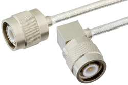TNC Male to TNC Male Right Angle Semi-Flexible Precision Cable 24 Inch Length Using PE-SR402FL Coax, LF Solder, RoHS