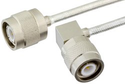 TNC Male to TNC Male Right Angle Semi-Flexible Precision Cable 9 Inch Length Using PE-SR402FL Coax, LF Solder, RoHS