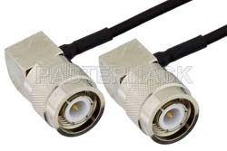TNC Male Right Angle to TNC Male Right Angle Semi-Flexible Precision Cable 6 Inch Length Using PE-SR405FLJ Coax, LF Solder, RoHS