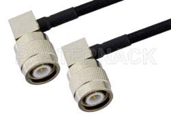 TNC Male Right Angle to TNC Male Right Angle Semi-Flexible Precision Cable 9 Inch Length Using PE-SR402FLJ Coax, LF Solder, RoHS