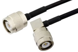 TNC Male to TNC Male Right Angle Semi-Flexible Precision Cable Using PE-SR402FLJ Coax, LF Solder, RoHS