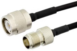 TNC Male to TNC Female Semi-Flexible Precision Cable 18 Inch Length Using PE-SR402FLJ Coax, LF Solder, RoHS