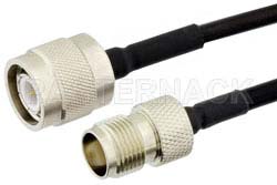 TNC Male to TNC Female Semi-Flexible Precision Cable 9 Inch Length Using PE-SR402FLJ Coax, LF Solder, RoHS