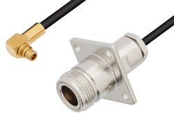N Female 4 Hole Flange to MMCX Plug Right Angle Cable 36 Inch Length Using LMR-100 Coax