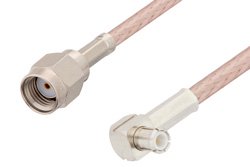 Reverse Polarity SMA Male to MCX Plug Right Angle Cable 12 Inch Length Using RG316 Coax, RoHS
