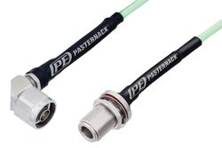 N Male Right Angle to N Female Bulkhead Low Loss Cable 12 Inch Length Using PE-P142LL Coax, RoHS