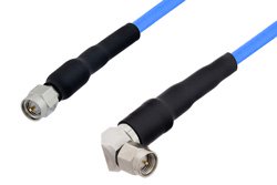 SMA Male to SMA Male Right Angle Precision Cable 48 Inch Length Using PE-P141 Coax Single Heat Shrink Boot