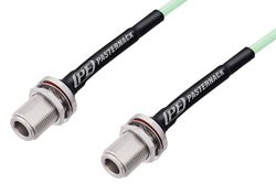 N Female Bulkhead to N Female Bulkhead Low Loss Cable 12 Inch Length Using PE-P142LL Coax, RoHS