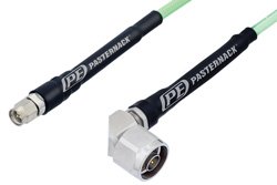 SMA Male to N Male Right Angle Low Loss Cable 100 cm Length Using PE-P142LL Coax, RoHS