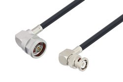 N Male Right Angle to BNC Male Right Angle Low Loss Cable 100 CM Length Using LMR-240-UF Coax