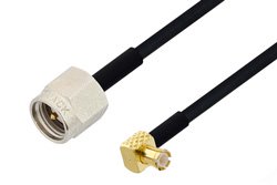 SMA Male to MCX Plug Right Angle Cable Using PE-SR405FLJ Coax , LF Solder