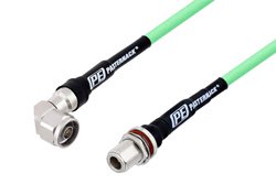 N Male Right Angle to N Female Bulkhead Low Loss Test Cable 12 Inch Length Using PE-P300LL Coax