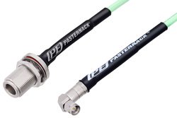 SMA Male Right Angle to N Female Bulkhead Low Loss Cable 100 cm Length Using PE-P142LL Coax, RoHS