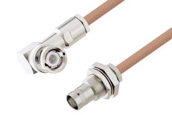 BNC Male Right Angle to BNC Female Bulkhead Cable 12 Inch Length Using RG400 Coax